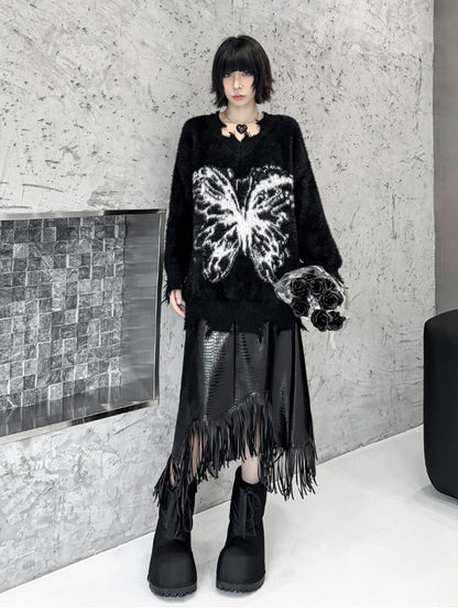 バタフライフェザーニットトップス