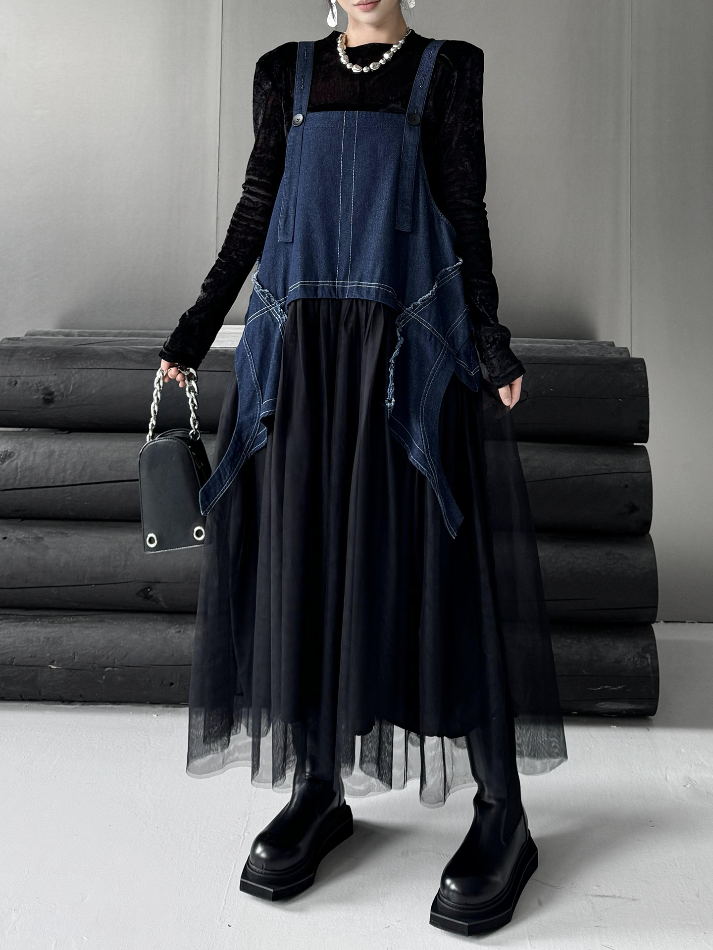 Scarf tie blouse and denim pants series 