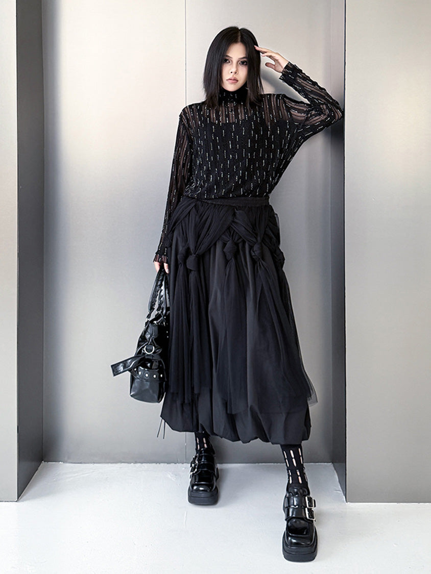 Mesh stitch top and skirt