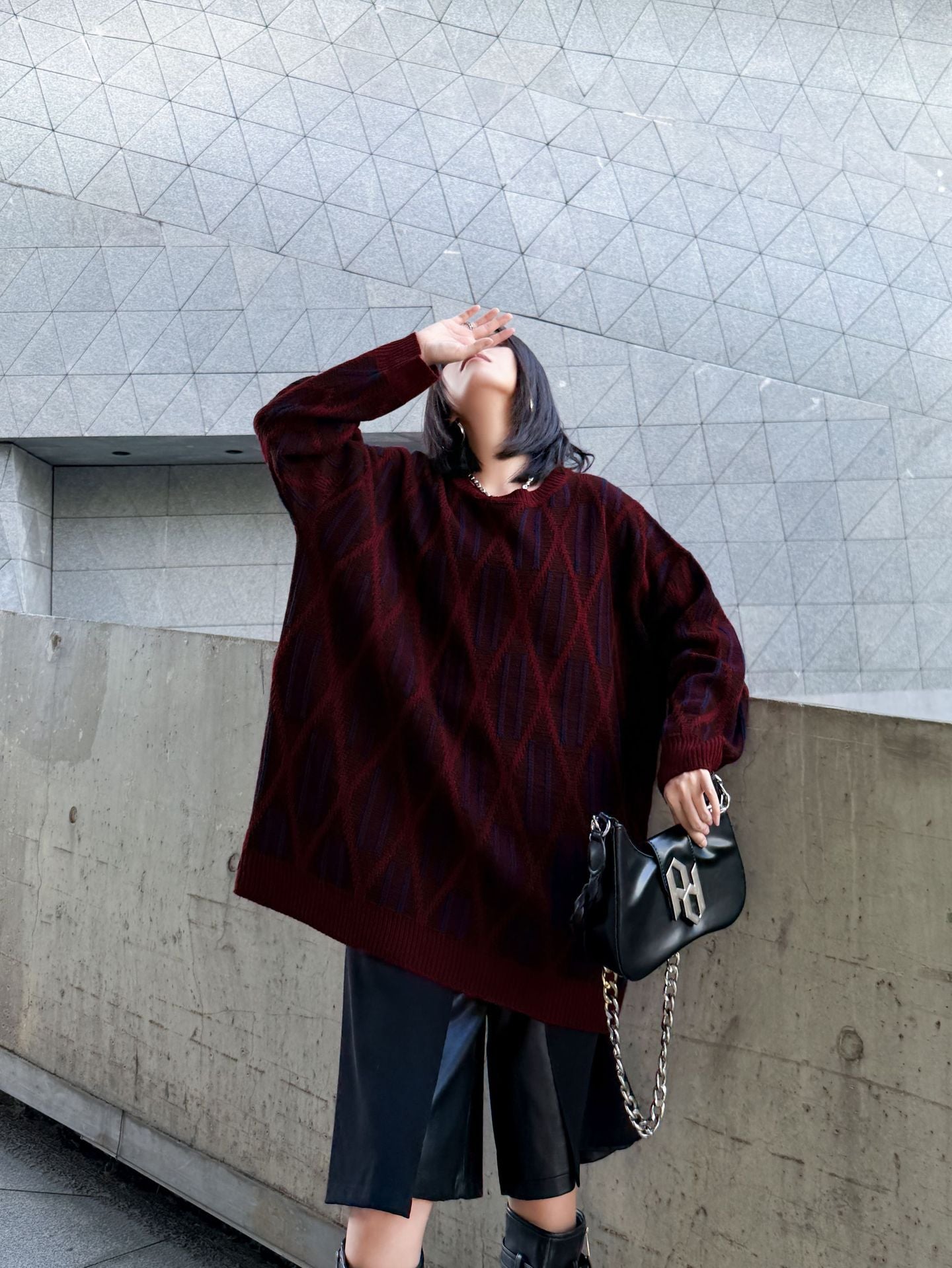 ジオメトリックニットプルオーバー