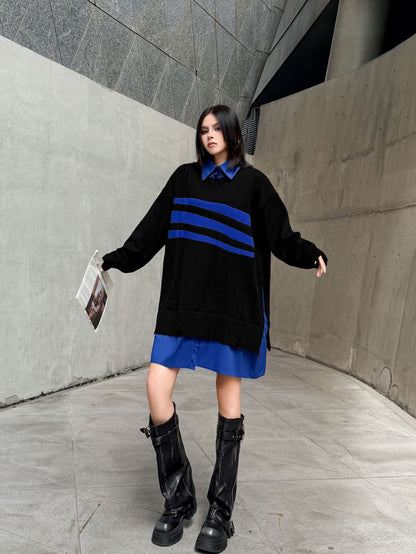 ニットレイヤードシャツドレス