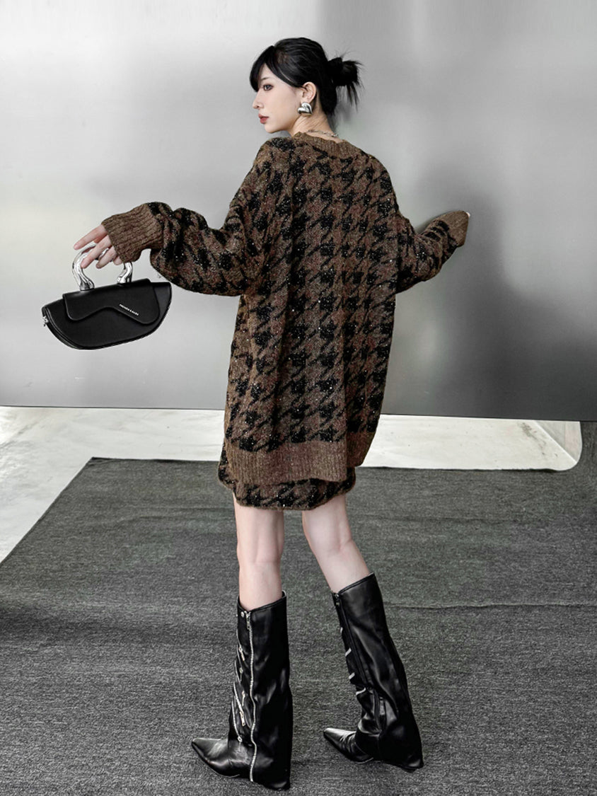 ハウンドトゥースニットトップス＆スカート