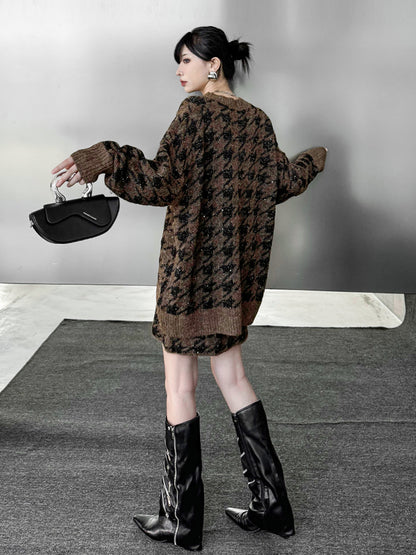 ハウンドトゥースニットトップス＆スカート