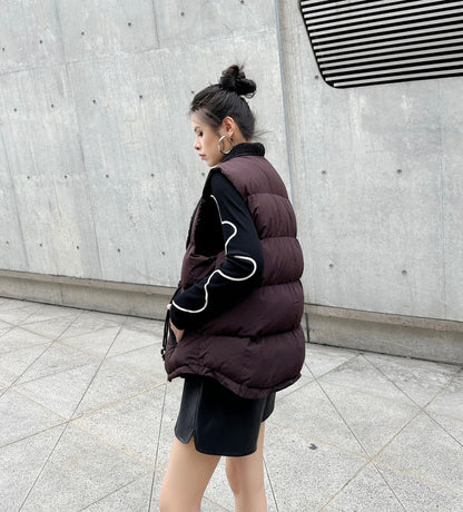 シープカラーブロックダウンベスト