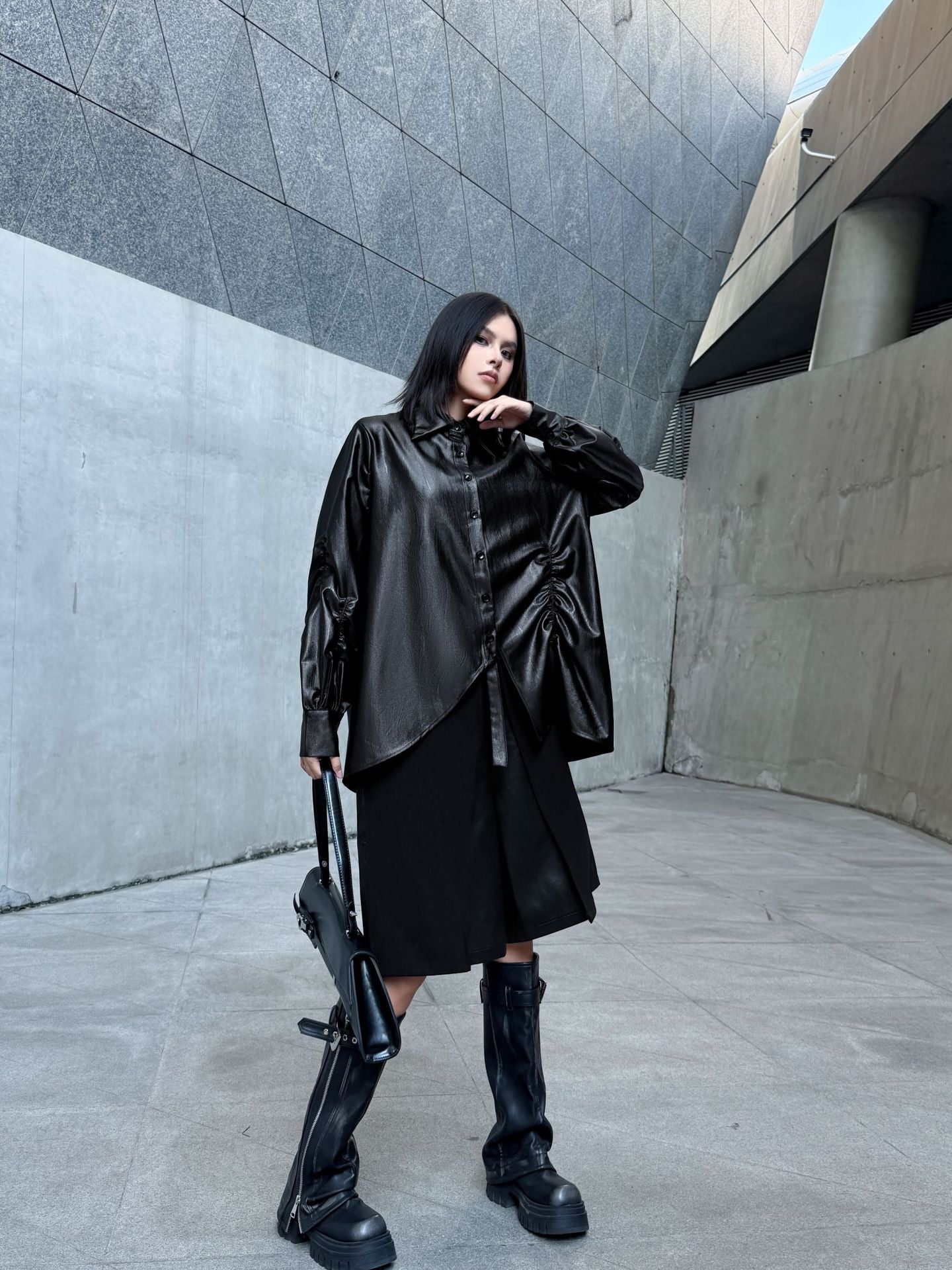 ギャザースリーブシャツブラウス