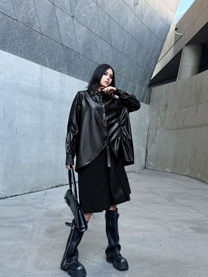 ギャザースリーブシャツブラウス