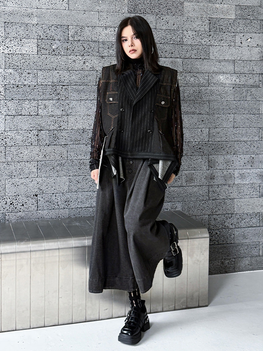 デニムピンストライプレイヤードベスト