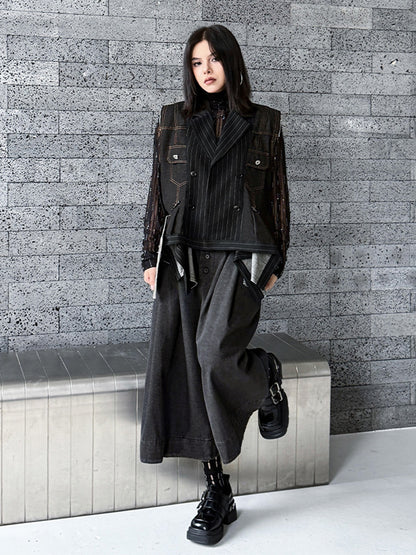 デニムピンストライプレイヤードベスト