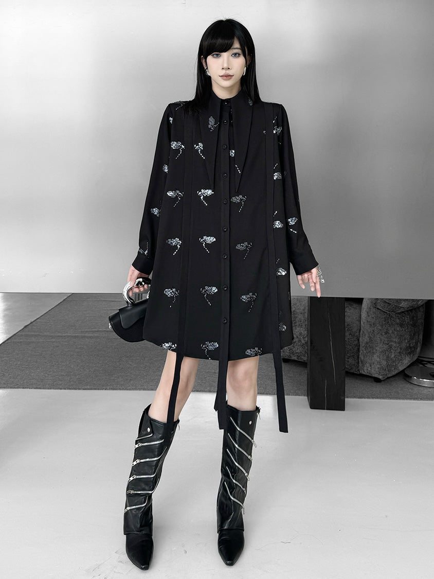 スパークルフローラルロングブラウス