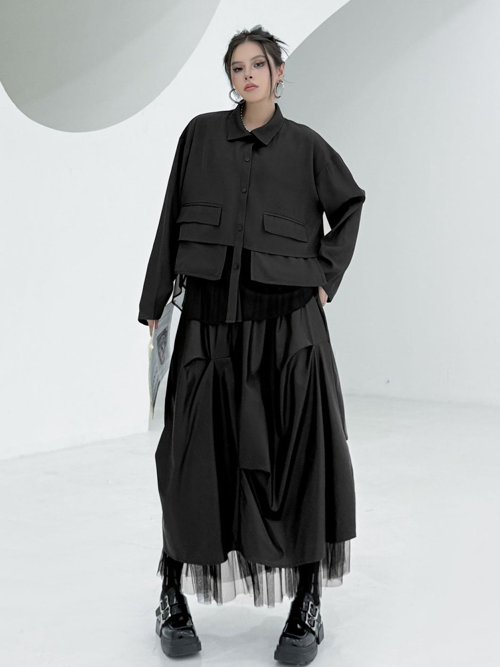 Scarf tie blouse and denim pants series 