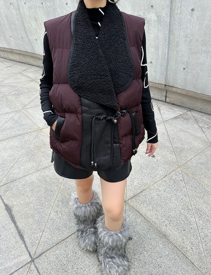 シープカラーブロックダウンベスト