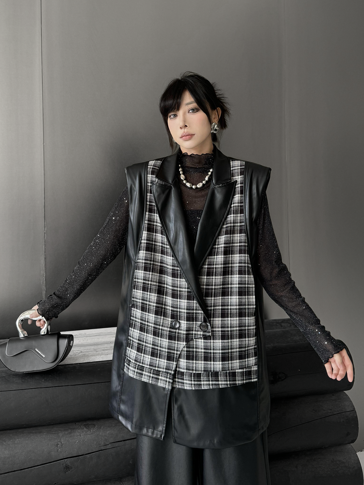 Scarf tie blouse and denim pants series 