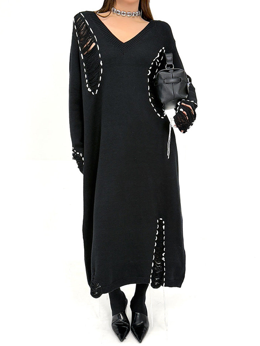 ダメージステッチニットドレス