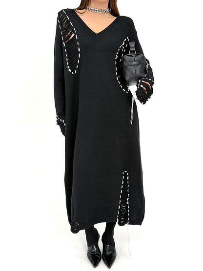 ダメージステッチニットドレス