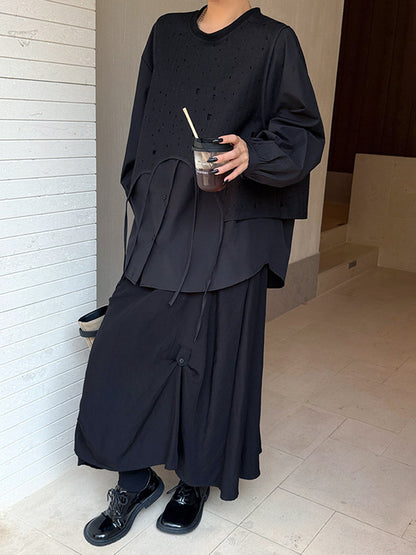 ドットストライプレイヤードブラウス