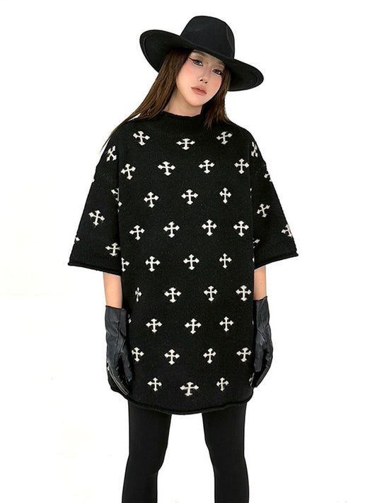 クロスパターンニットトップ