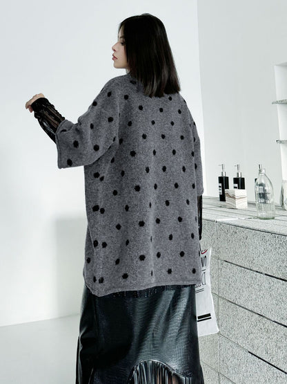 ドットフロッキーニットトップス