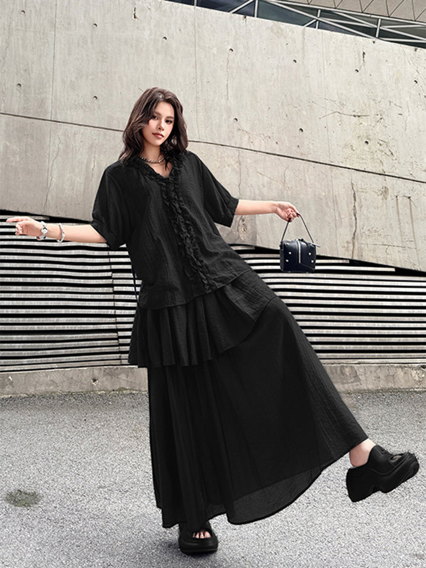 Mesh stitch top and skirt
