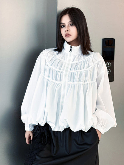 シャーリングスタンドカラーブラウス