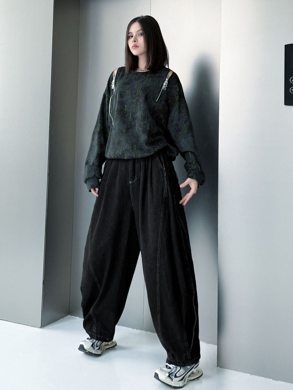 ウォッシュデニムワイドパンツ