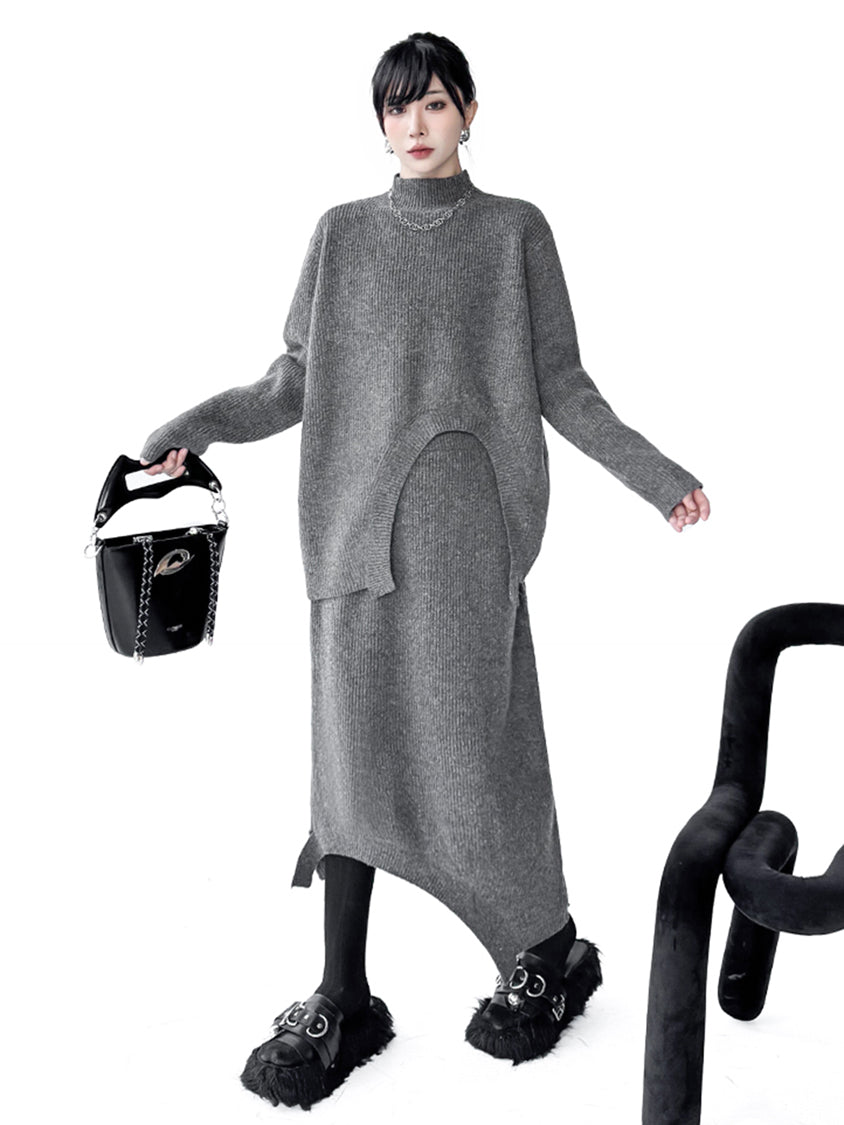 アーチカットニットトップ＆スカート