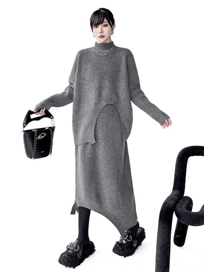 アーチカットニットトップ＆スカート