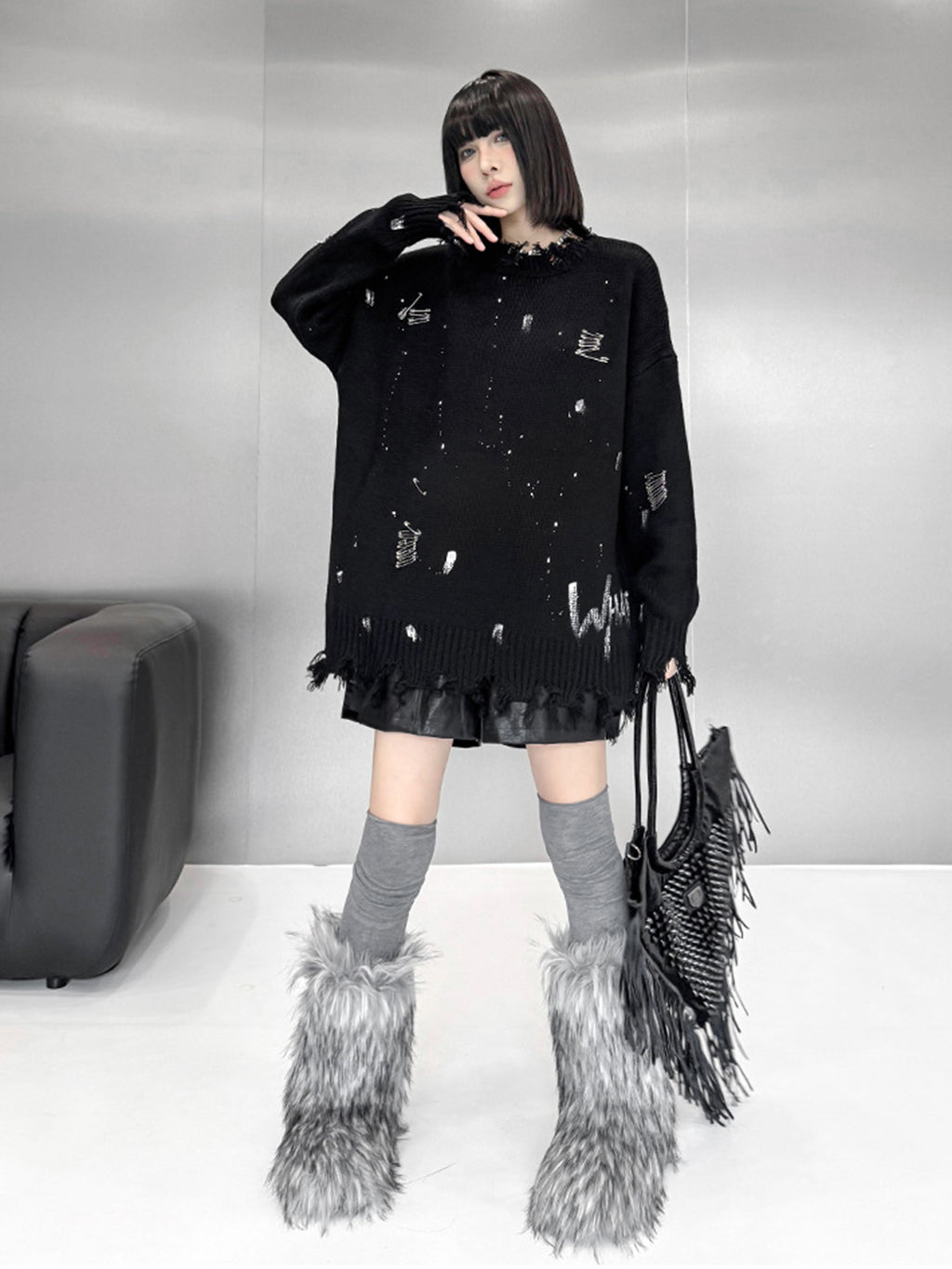 スプラッシュダメージニットトップス