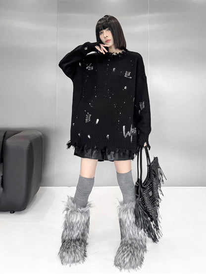 スプラッシュダメージニットトップス