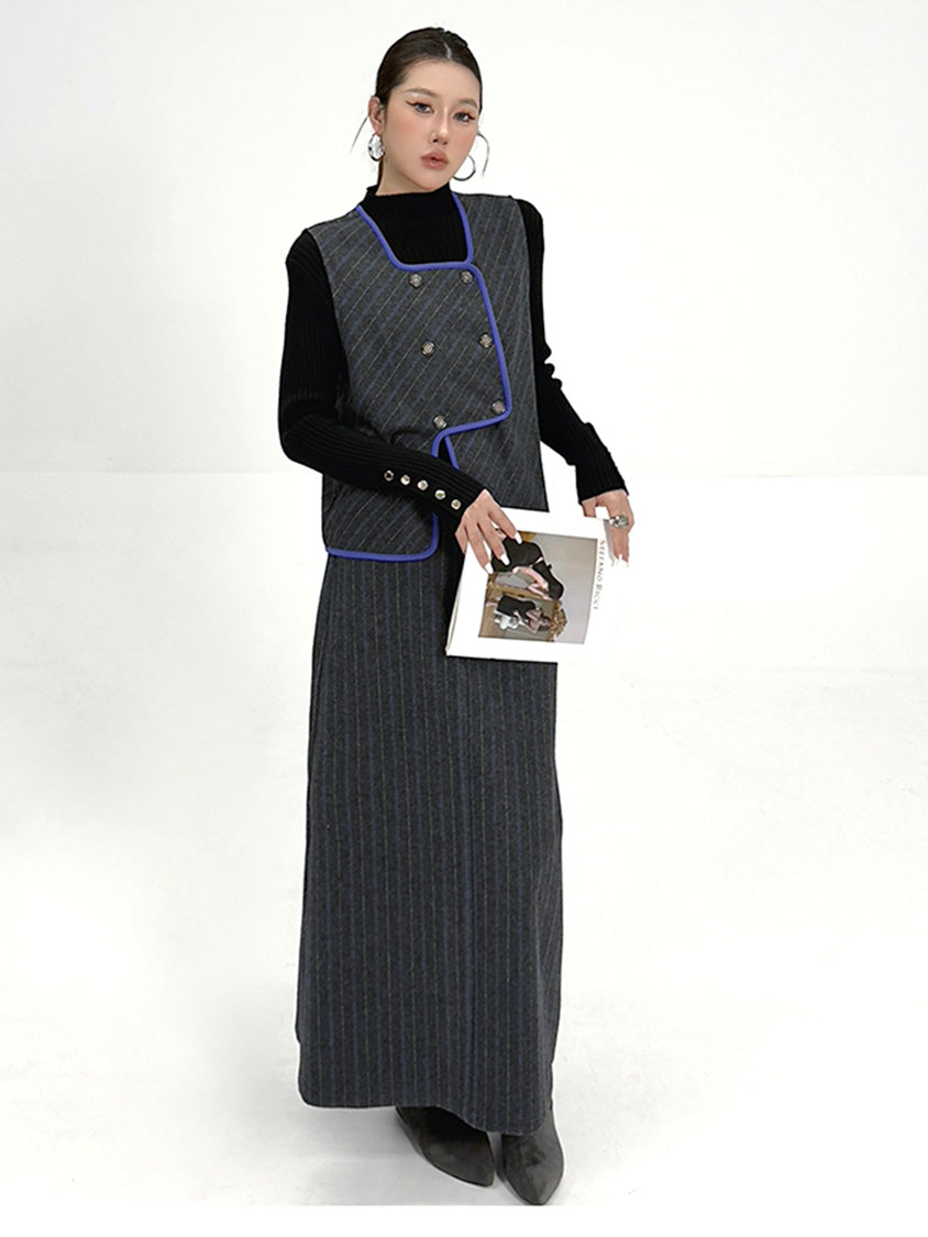 ストライプベストトップ＆ロングスカート