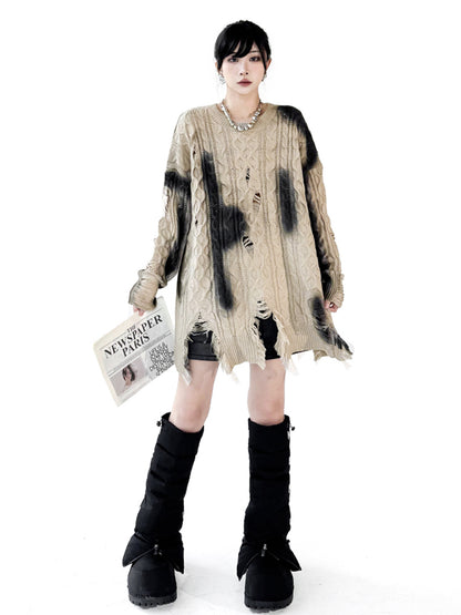 ダメージグラデケーブルセーター