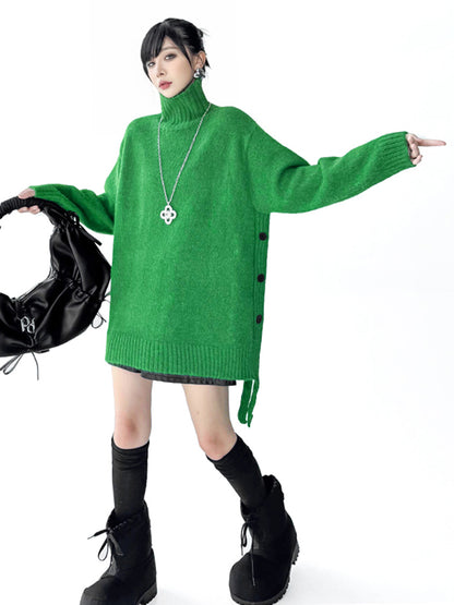 サイドボタンハイネックニットトップ