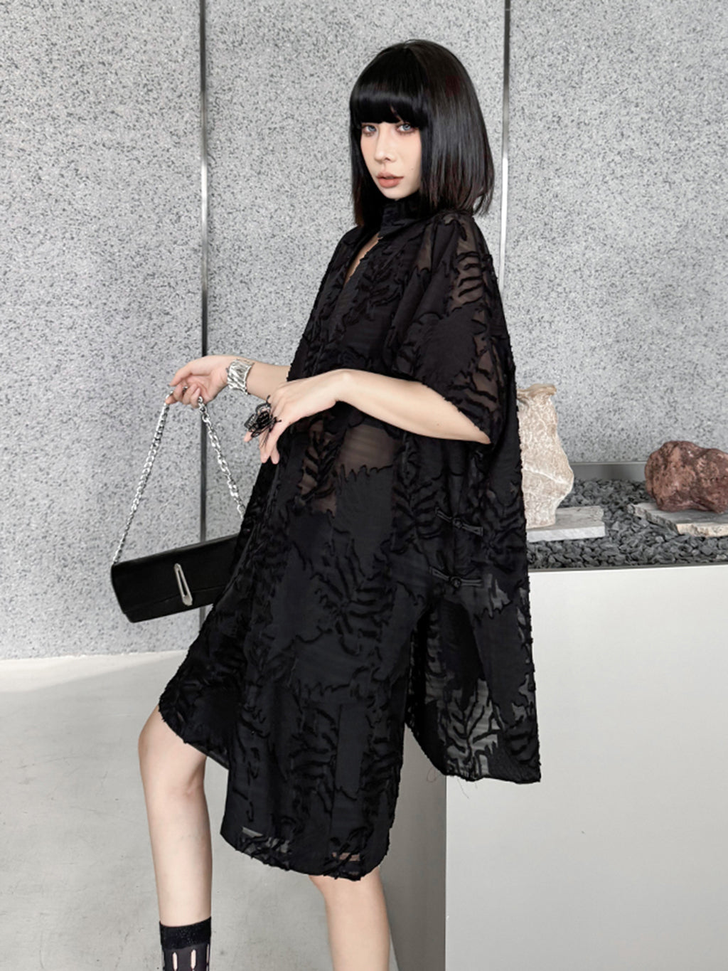 Sheer jacquard shirt and shorts 
