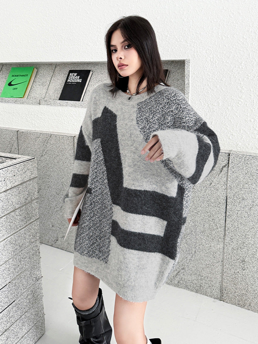 ジオメトリックニットトップ