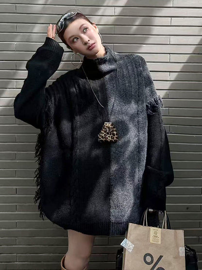 フリンジハイネックニットセーター