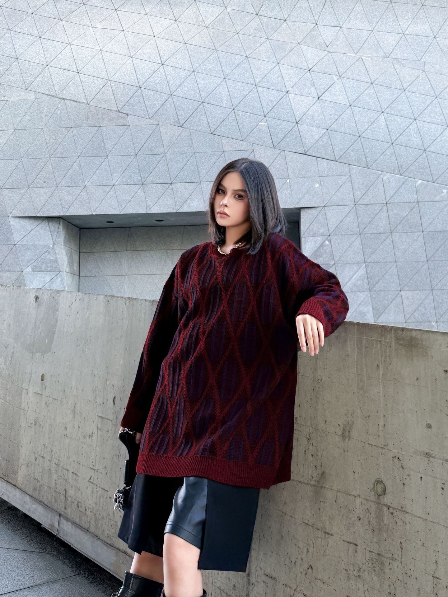 ジオメトリックニットプルオーバー