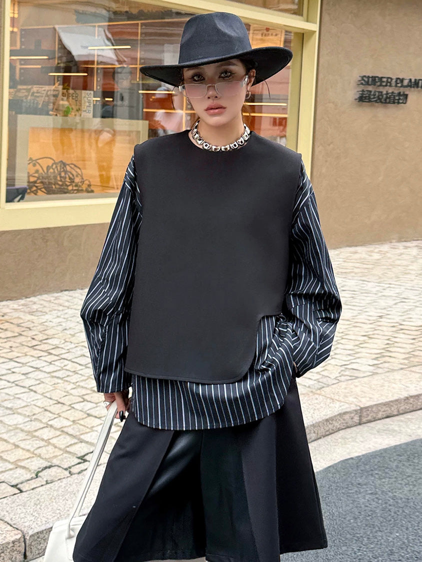 ストライプレイヤードモードブラウス