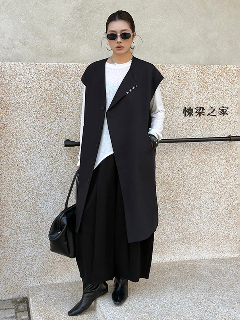 ノーカラードロップロングベスト