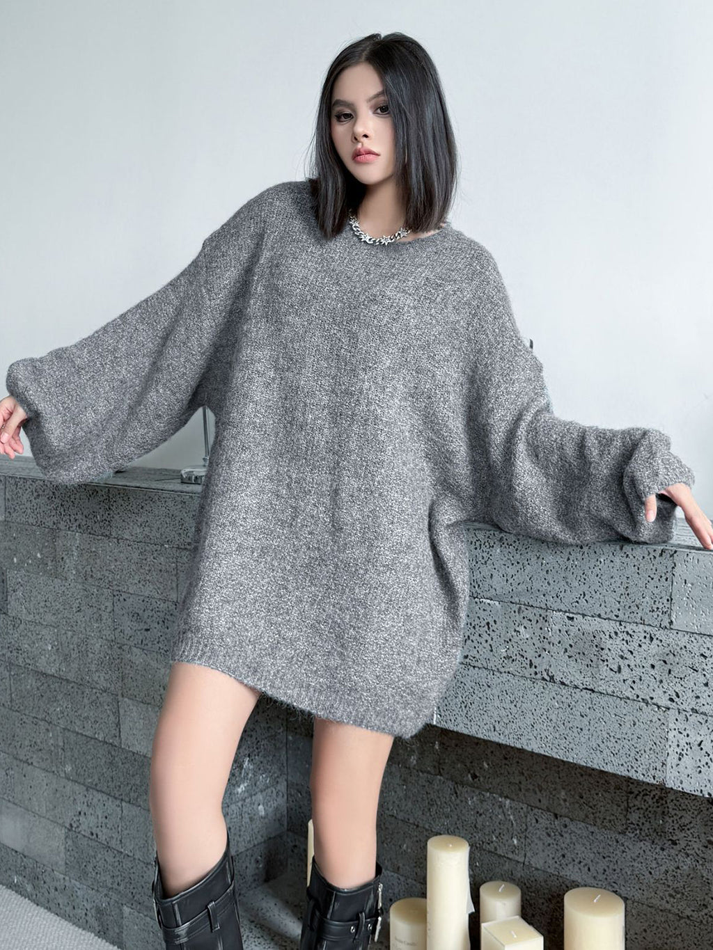 モヘアタッチボリュームスリーブトップス