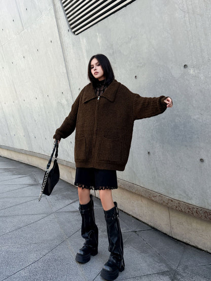 ジップアップリブカラーカーディガン