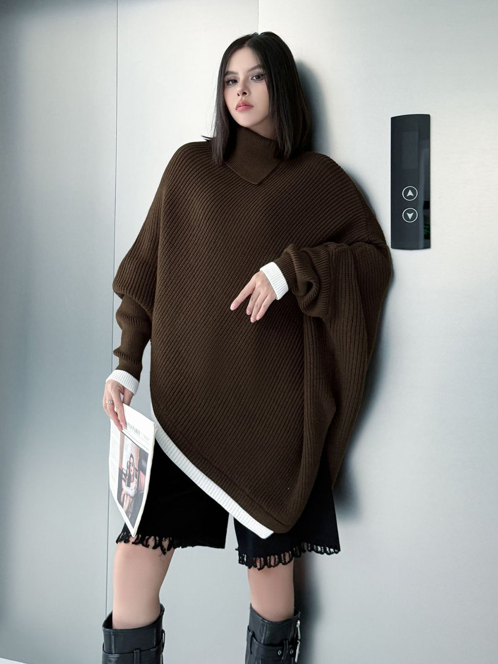 ハイネックケープニットトップ