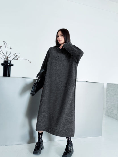 ハイネックボタンロングドレス