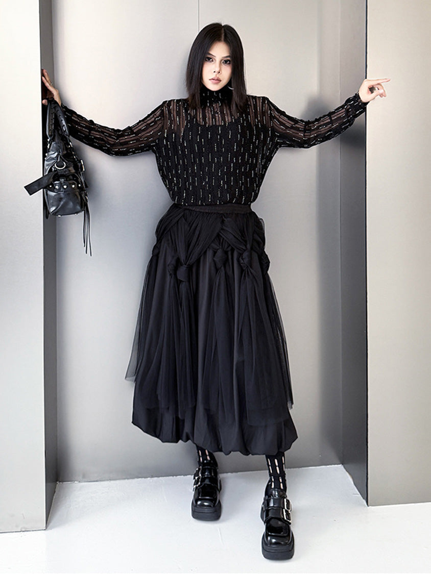 Mesh stitch top and skirt
