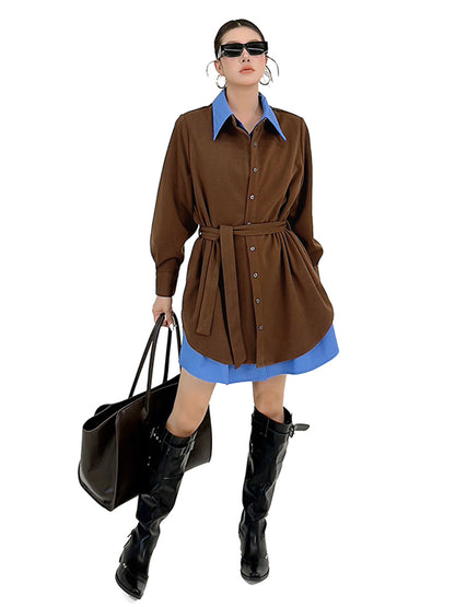 レイヤードカラーロングシャツドレス