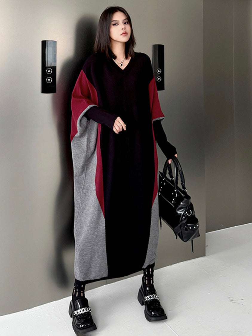 トライカラーニットドレス