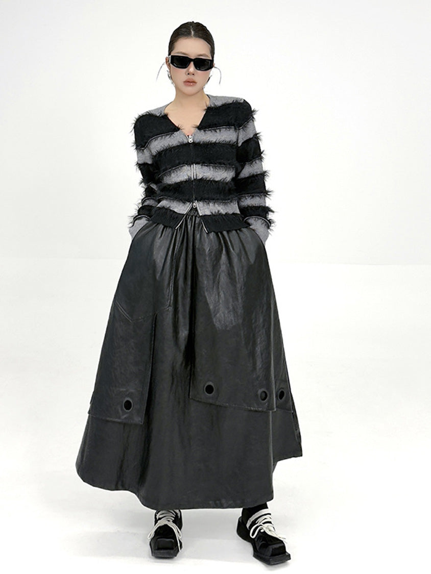 フリンジボーダーニットトップス＆コーティングロングスカートシリーズ