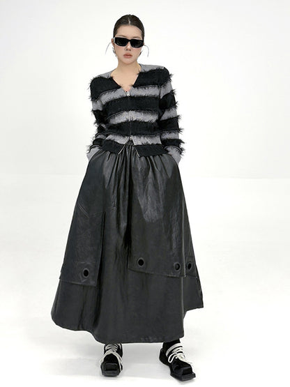 フリンジボーダーニットトップス＆コーティングロングスカートシリーズ