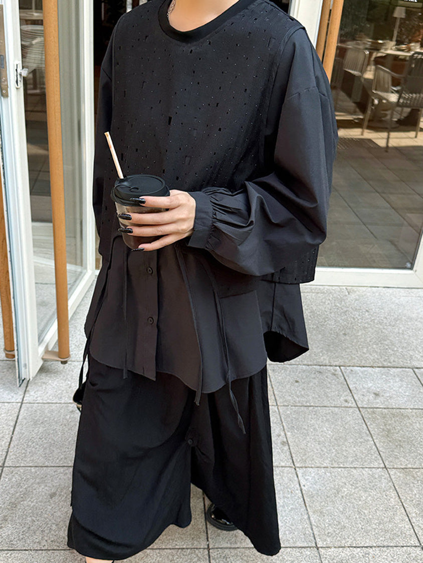 ドットストライプレイヤードブラウス