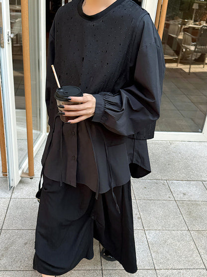 ドットストライプレイヤードブラウス