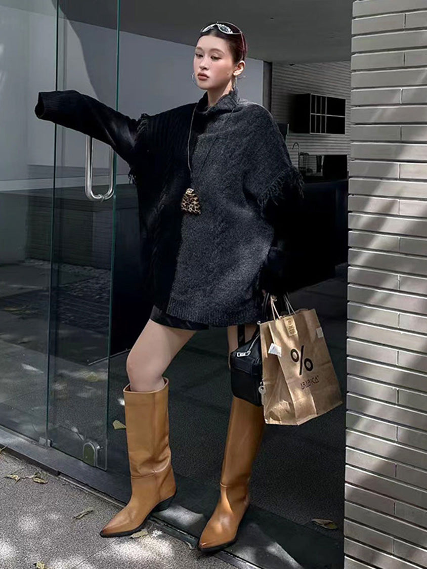 フリンジハイネックニットセーター