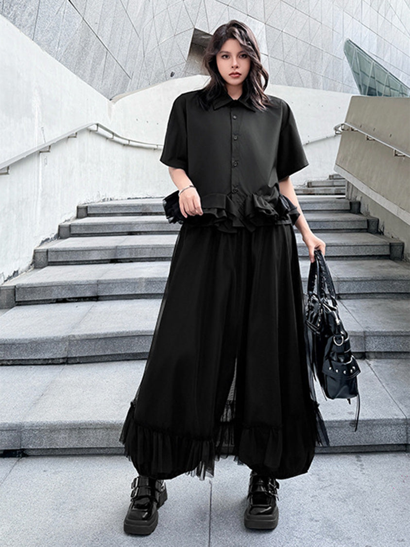 Mesh stitch top and skirt